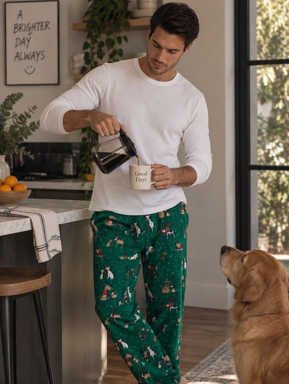 The Company Store Family Flannel Pajama Set Men’s M Holiday Dogs Green NWT CC